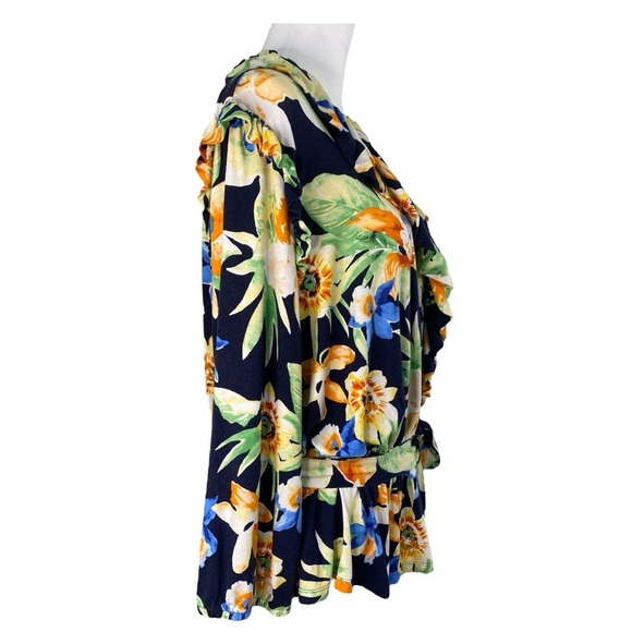 Lauren Ralph Lauren Tropical Floral Jersey Knit Belted Top Plus‎ Size XXL - Picture 2 of 14